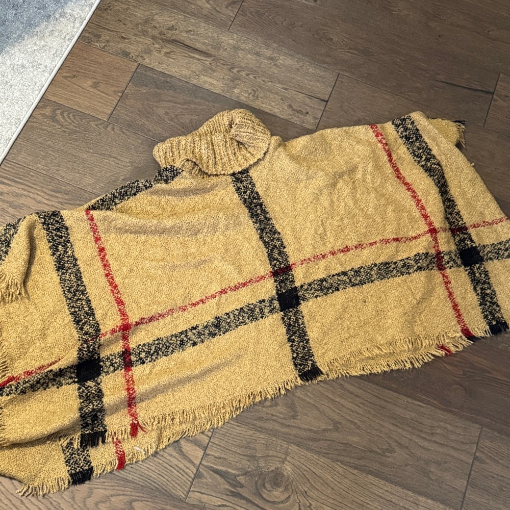 Impressions Mustard Plaid Poncho